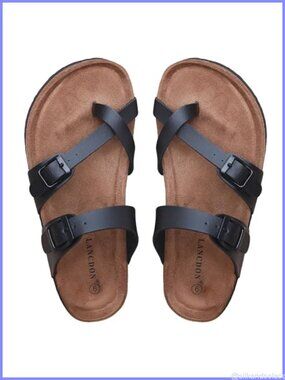Wide Width Slide Sandals Cork Footbed Arch Support Adjustable Buckle Strap